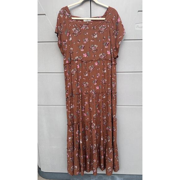 Natural Life Women's Berkley Maxi Dress Brown Bouquets XL Cottagecore Bohemian - Picture 2 of 14
